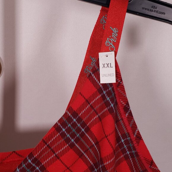 PINK Logo Cotton Triangle Bralette – Red Plaid – Size XXL – NWT - Picture 4 of 12